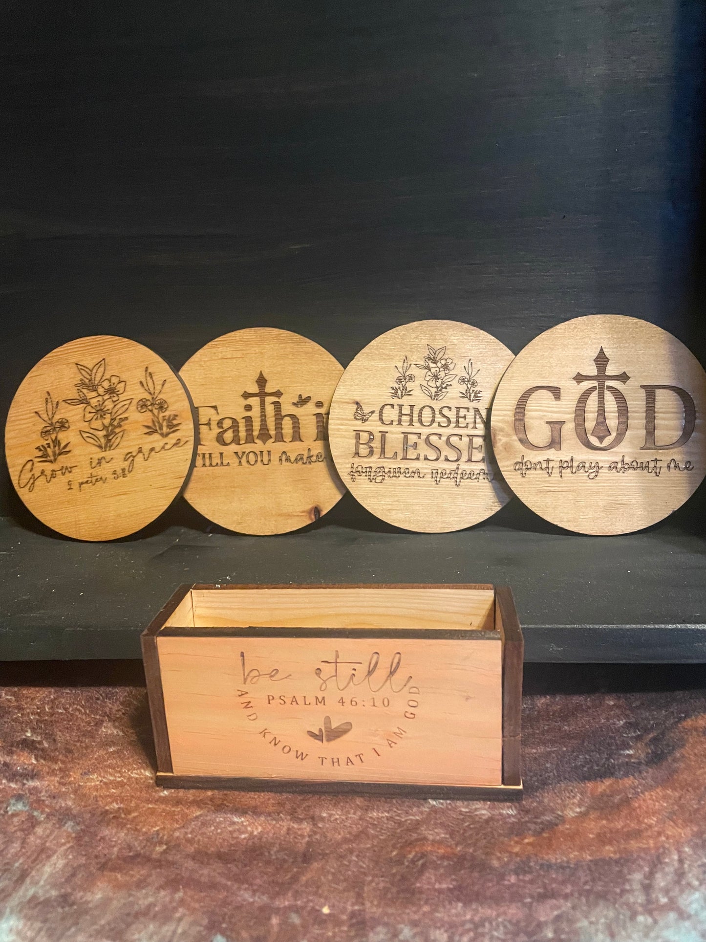 Maple Wood Coaster Set w/ Cork Backing