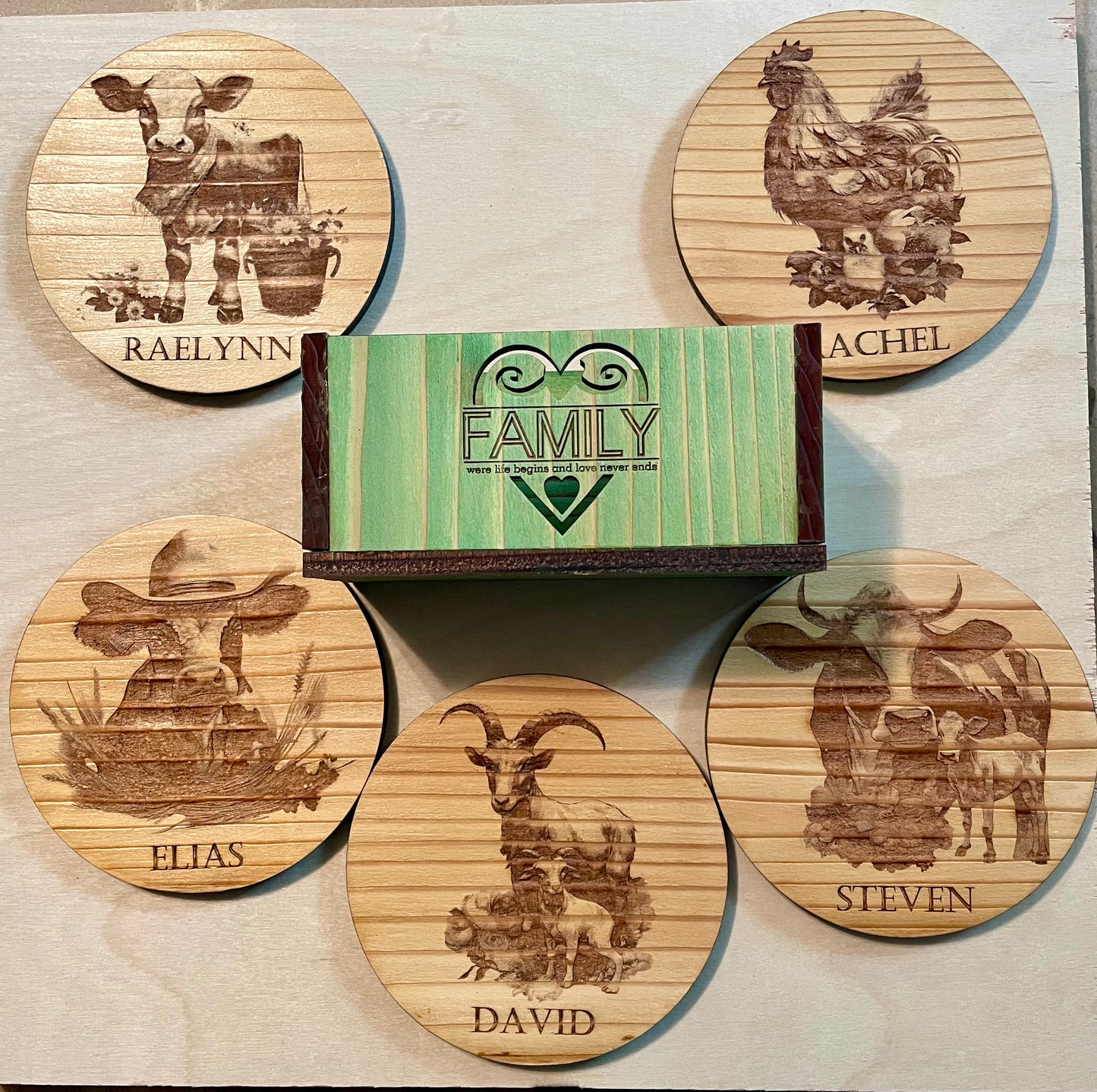 Maple Wood Coaster Set w/ Cork Backing